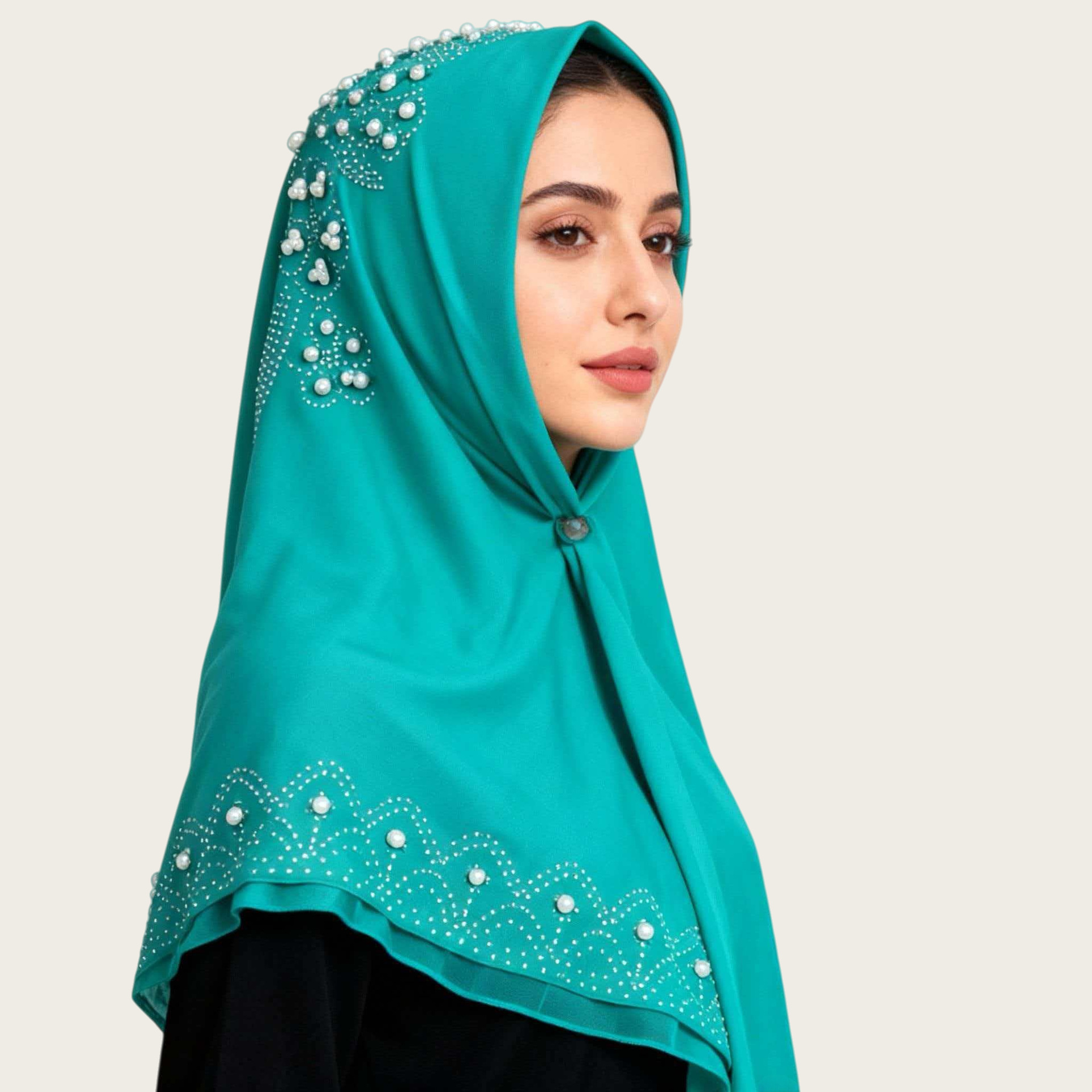 M145厂家烫钻妇女头巾民族风盖头珍珠雪纺围巾流行纱巾素色单色详情7