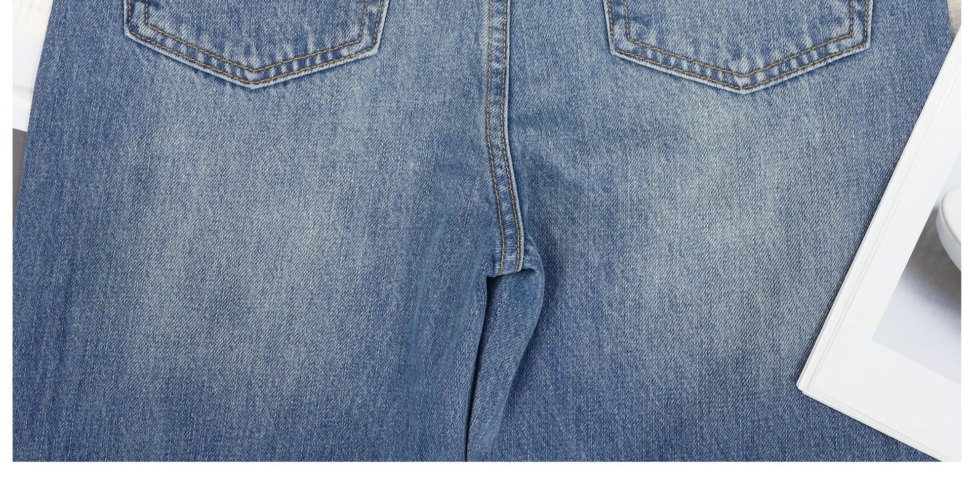 AC blue straight-leg jeans for women, high-waisted wide-leg, ink-wash distressed printed flared pants, dirty pants, Spring 2026 new style pic 12