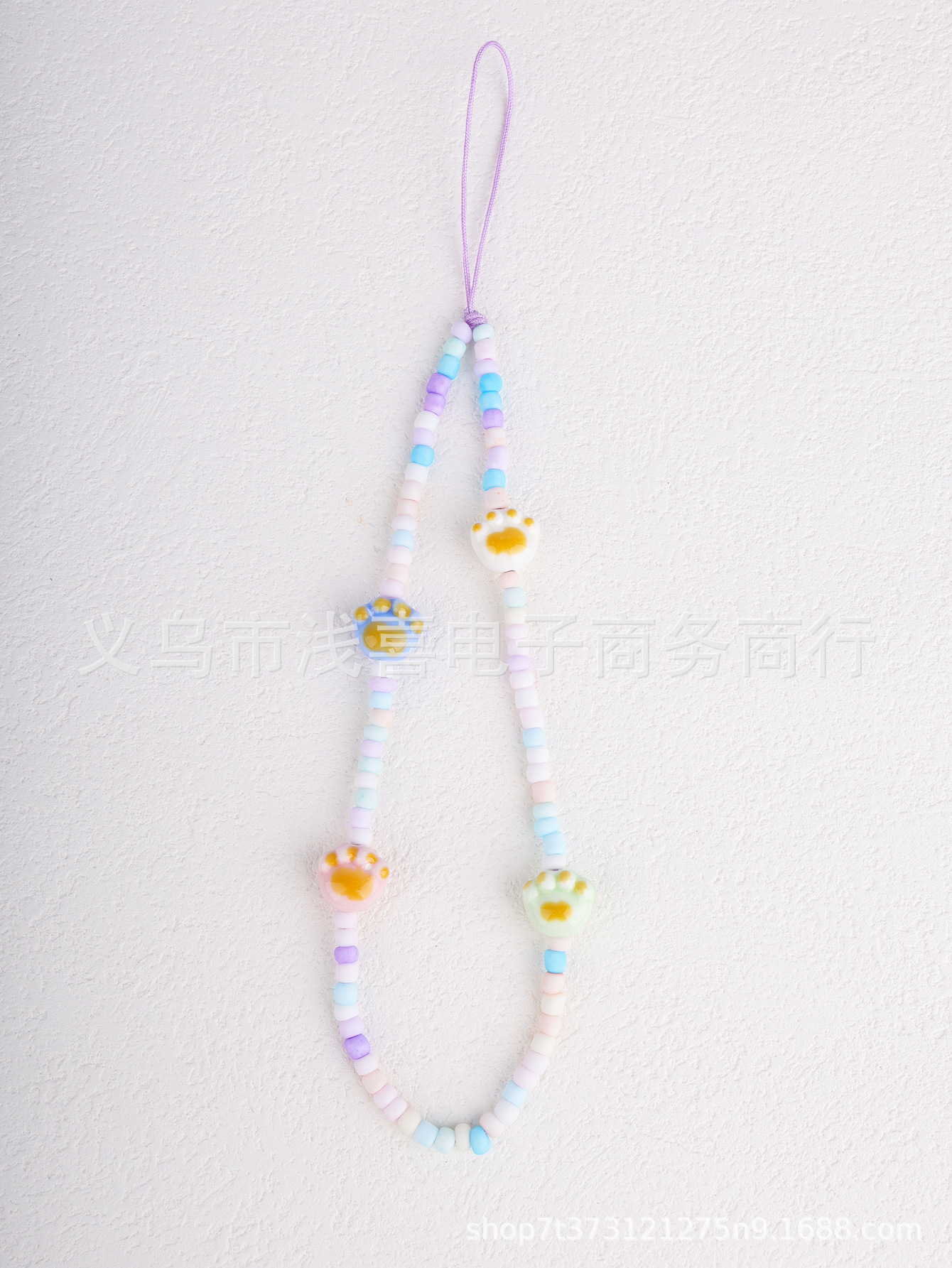 New Chinese-style ceramic rice bead cartoon character mobile phone chain, colorful cat paw little fish hand-woven pendant pic 4