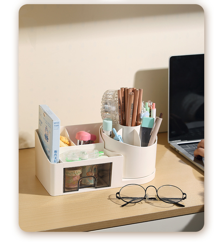 Rotating pen holder, multi-compartment desktop, lipstick and stationery, desk shelf, cross-border exclusive, with drawer compartment desktop storage box pic 13
