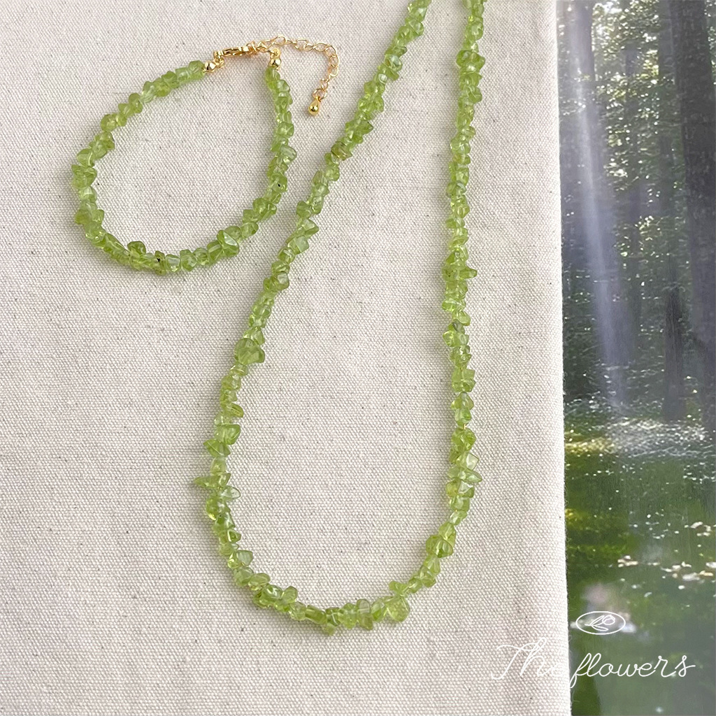 Spring and summer forest-themed peridot crystal necklace collarbone chain, fresh and sweet, natural stone necklace in shape, factory accessory pic 9