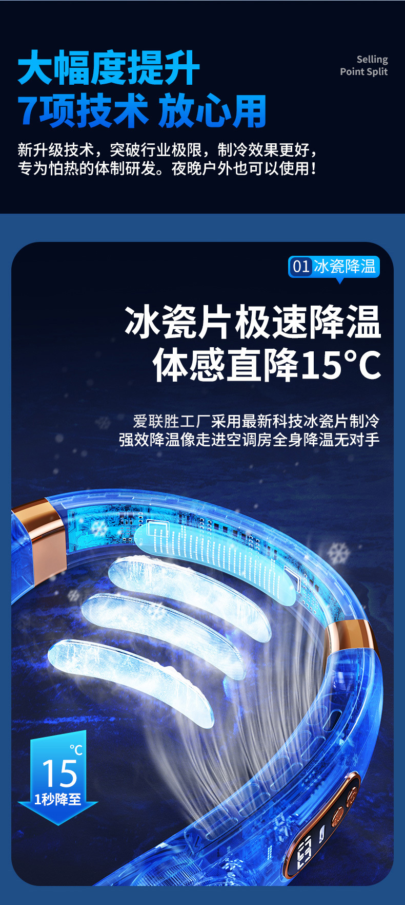 冰瓷降温便携式挂脖风扇智能静音户外运动可充电大风力无叶小风扇详情6