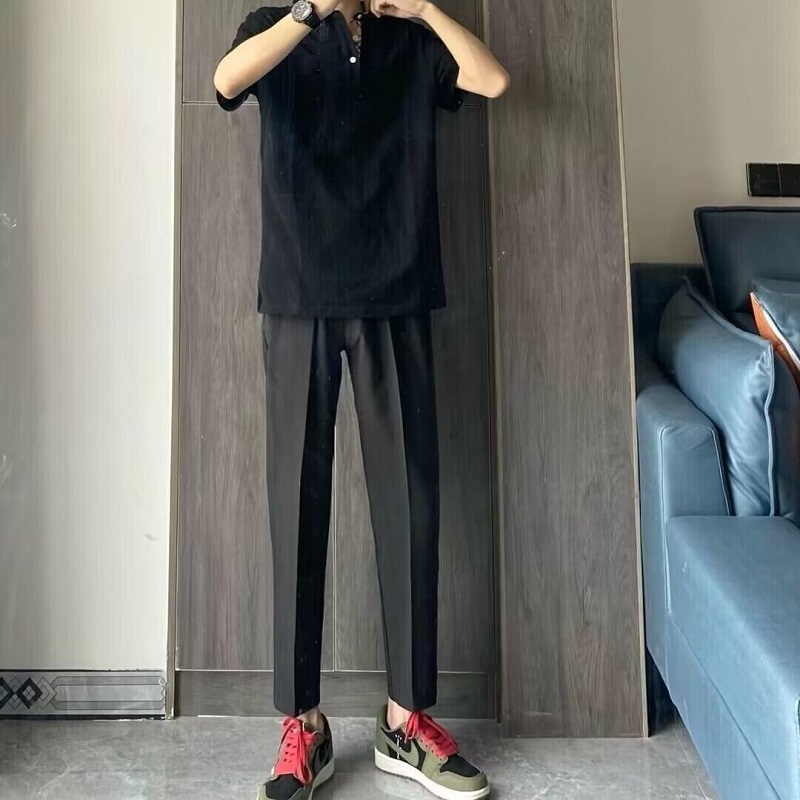 Verano slim marca de moda negro samurai pantalones pequeños espíritu social chicos tendencia pies pequeños recto nueve puntos pantalones casuales hombre pic 6