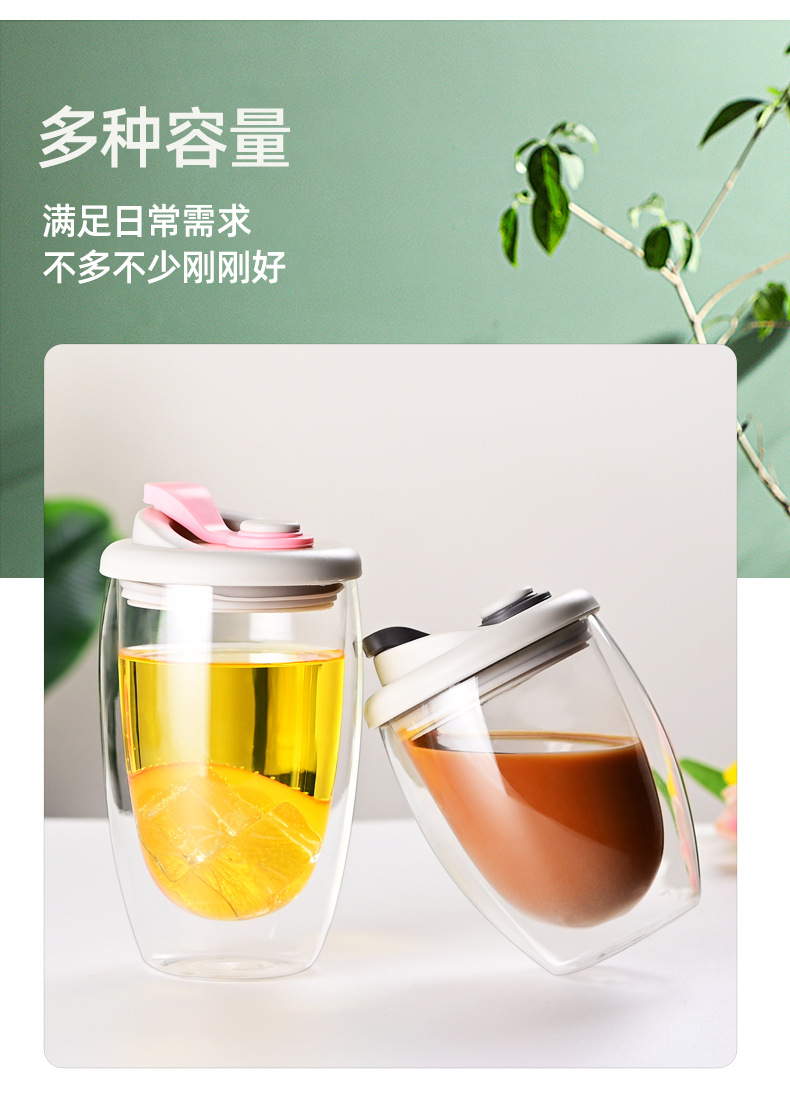 Double-layered glass cups with LIDS in stock for wholesale. Simple, high-temperature resistant, portable cups for direct drinking with LIDS and glass drinking cups pic 16