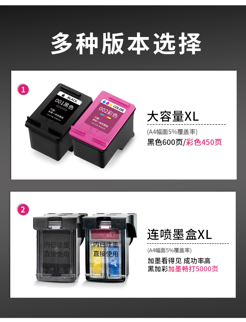 适用小&米打印机墨盒米&家喷墨打印一体机 大容量易加墨黑色彩色详情4