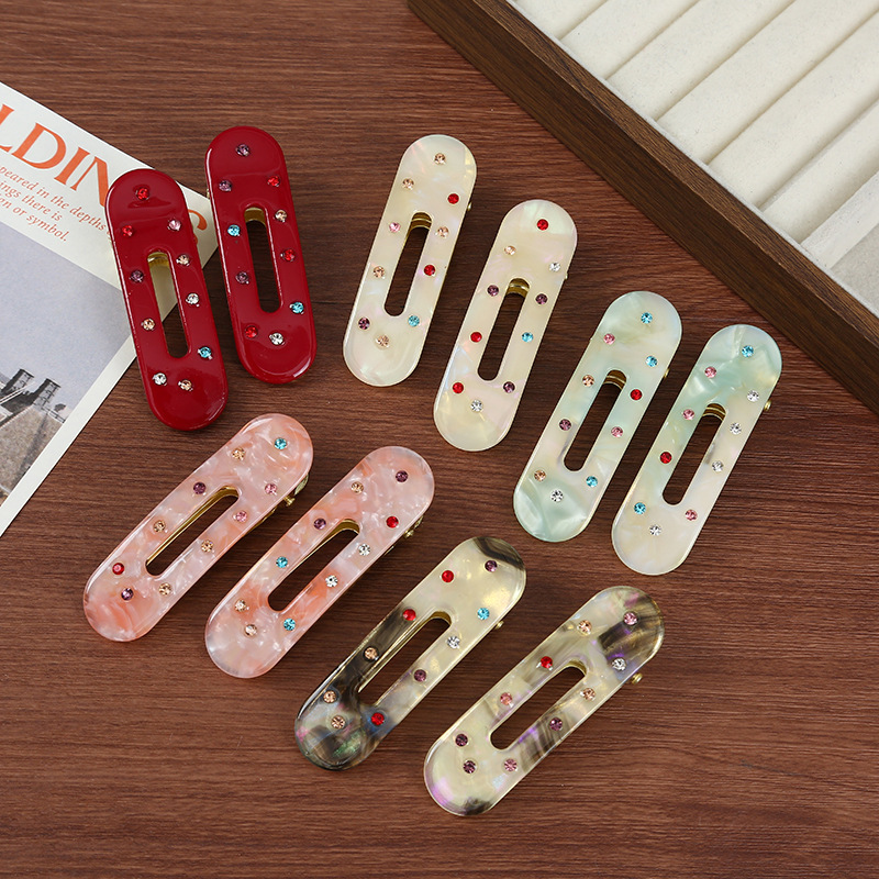 韩版百搭椭圆发卡高级感精致彩钻边夹醋酸板材百搭刘海夹批发详情2