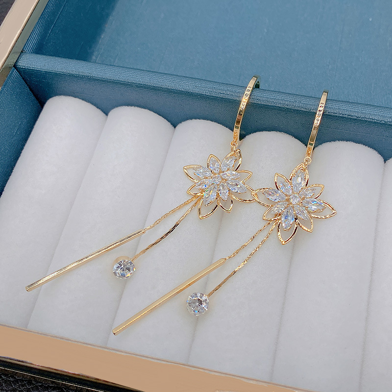 水晶花朵流苏耳环女纯银小众设计感高级冷性风2023新款爆款耳饰品详情5