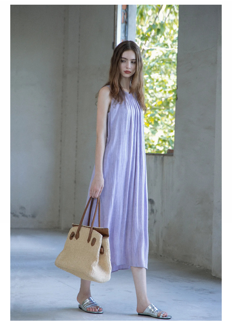 玖沐2025夏季新款亚麻无袖连衣裙女通勤宽松法式极简真口袋女装详情7