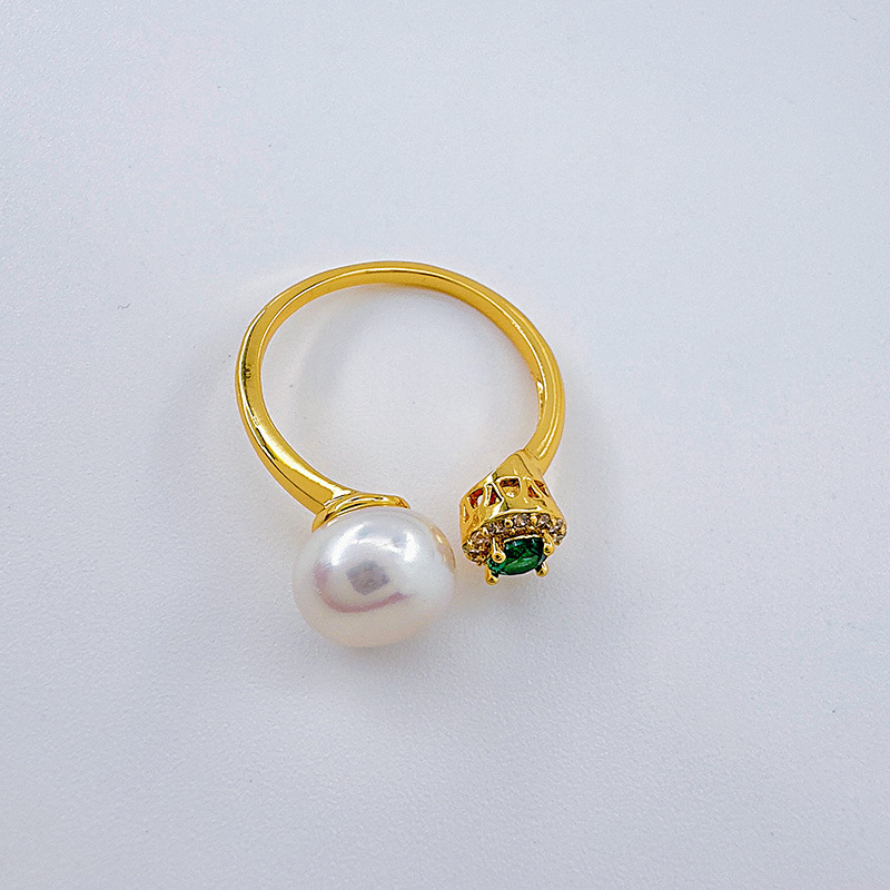 Celeste celeste nuevo anillo de perlas simple mujer luz de lujo anillo de apertura micro circonitas anillo de dedo tienda de fábrica pic 7
