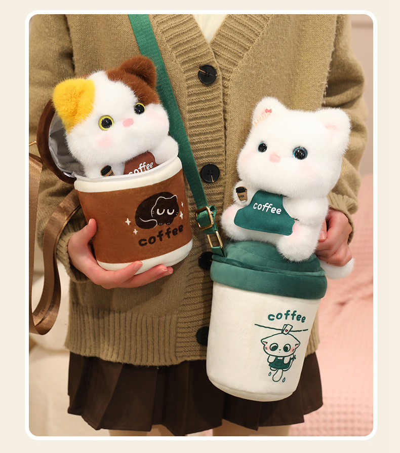 Cute coffee cups, kitten plush toys, backpack dolls, crossbody single-shoulder bags, figurines, girl gifts pic 7