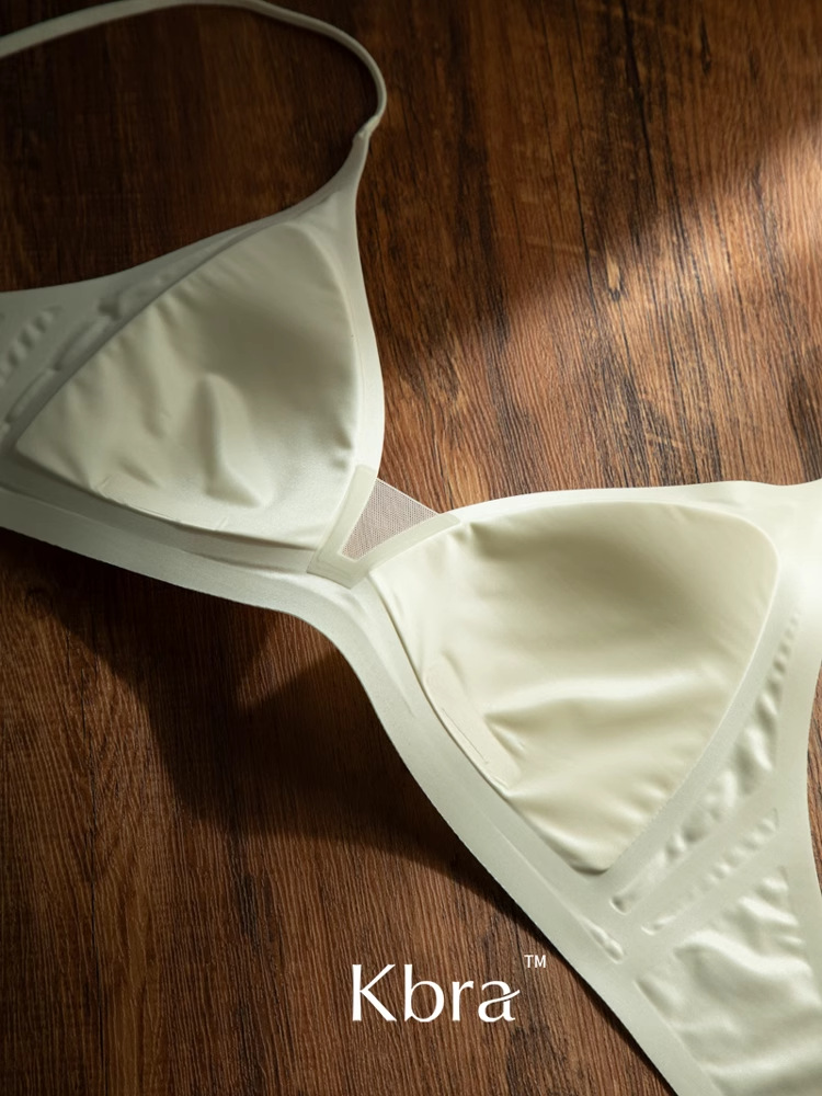 无磁Kbra牛奶缎法式深V领内衣女细肩带无痕三角杯小胸无钢圈文胸详情19
