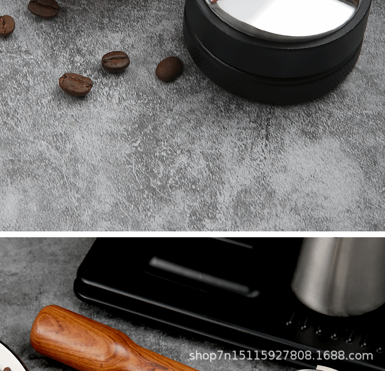Stainless steel plastic coffee cloth powder maker, flat-bottomed three-paddle threaded powder press, macaron powder hammer, 51/53/58mm pic 19