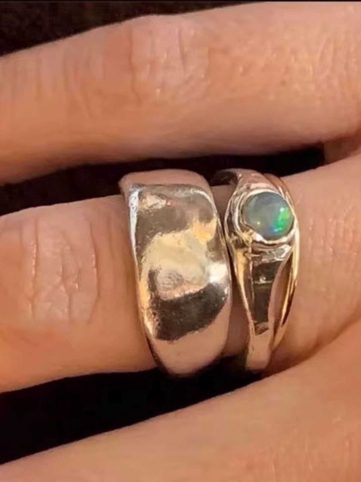 韩国小众设计mars复古手工天然欧珀石戒指女做旧简约百搭叠戴指戒详情4