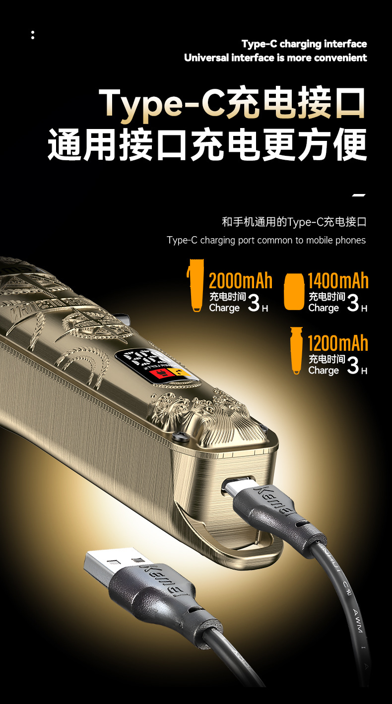 科美kemei高品质理发器跨境电推子剃须刀套装USB数显雕刻剪刮胡刀详情6