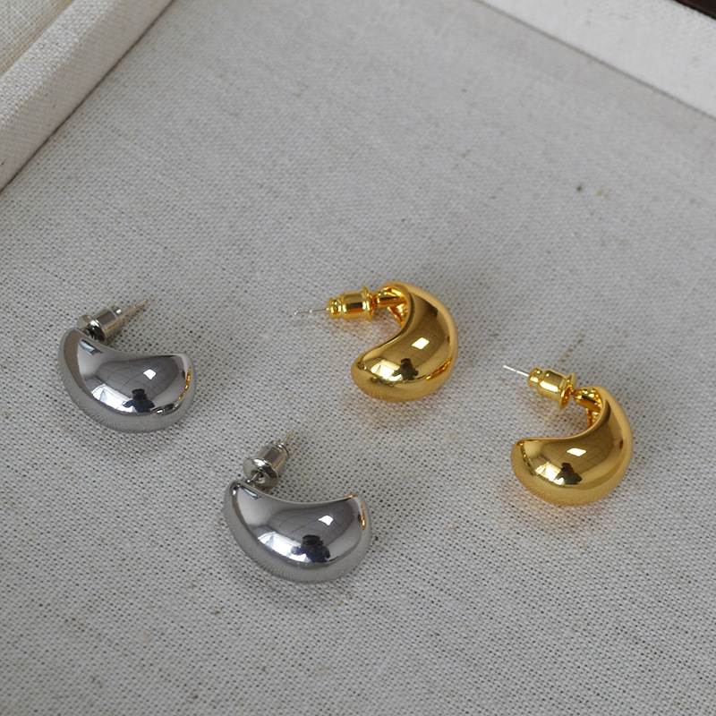 fever日韩小众设计冷淡简约黄铜镀金光面水滴925银针耳钉耳饰详情3