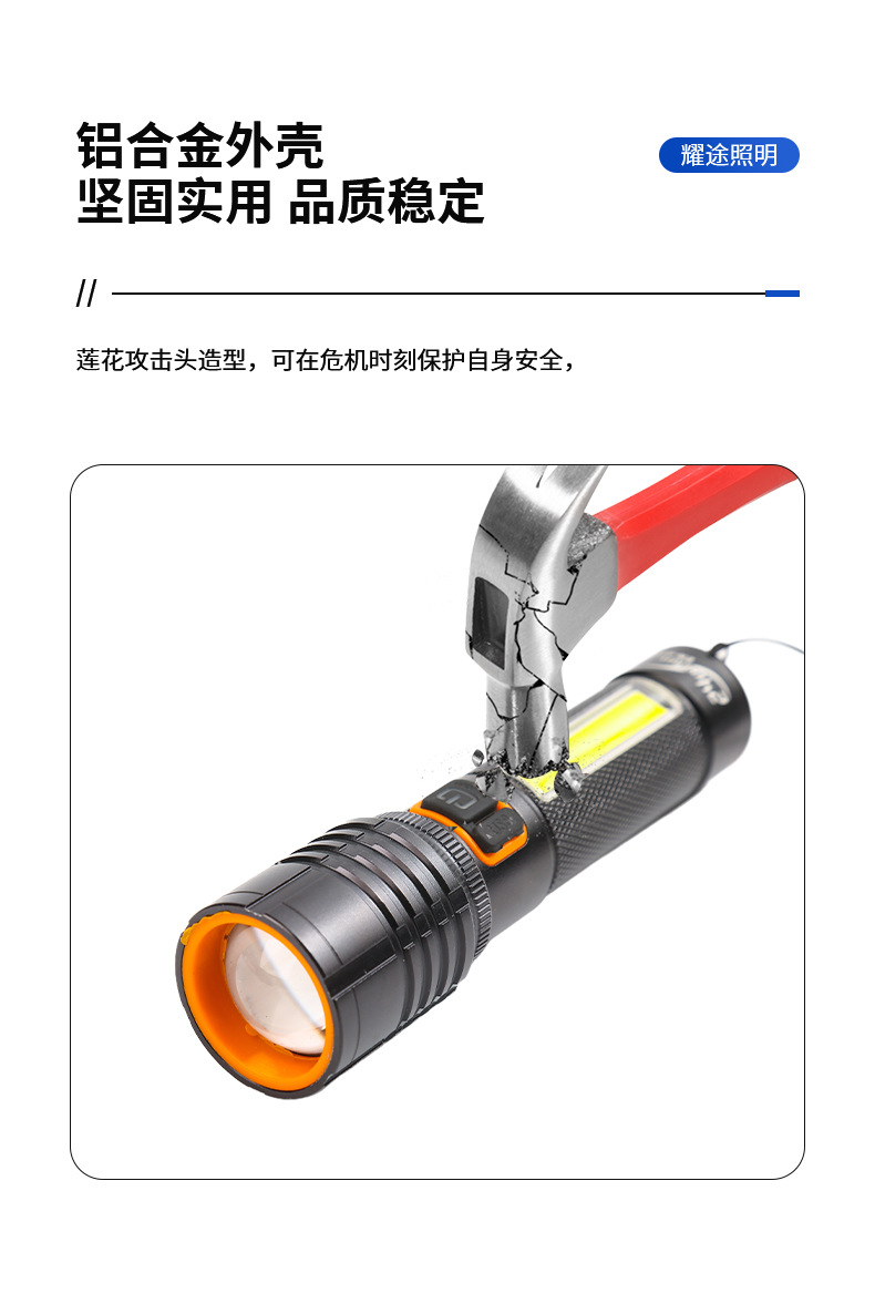 Wholesale of ultra-bright long-range white laser TYPE-C fast-charging outdoor lighting fixtures and telescopic zoom high-intensity flashlights in stock pic 8