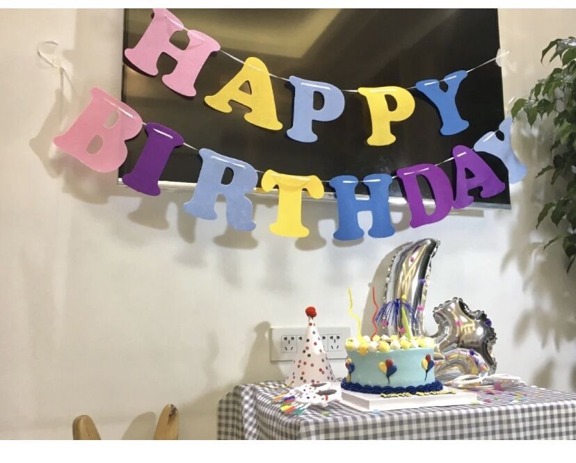 网红生日快乐横幅 无纺布拉旗马卡龙色生日字母挂旗 派对装饰用品详情8