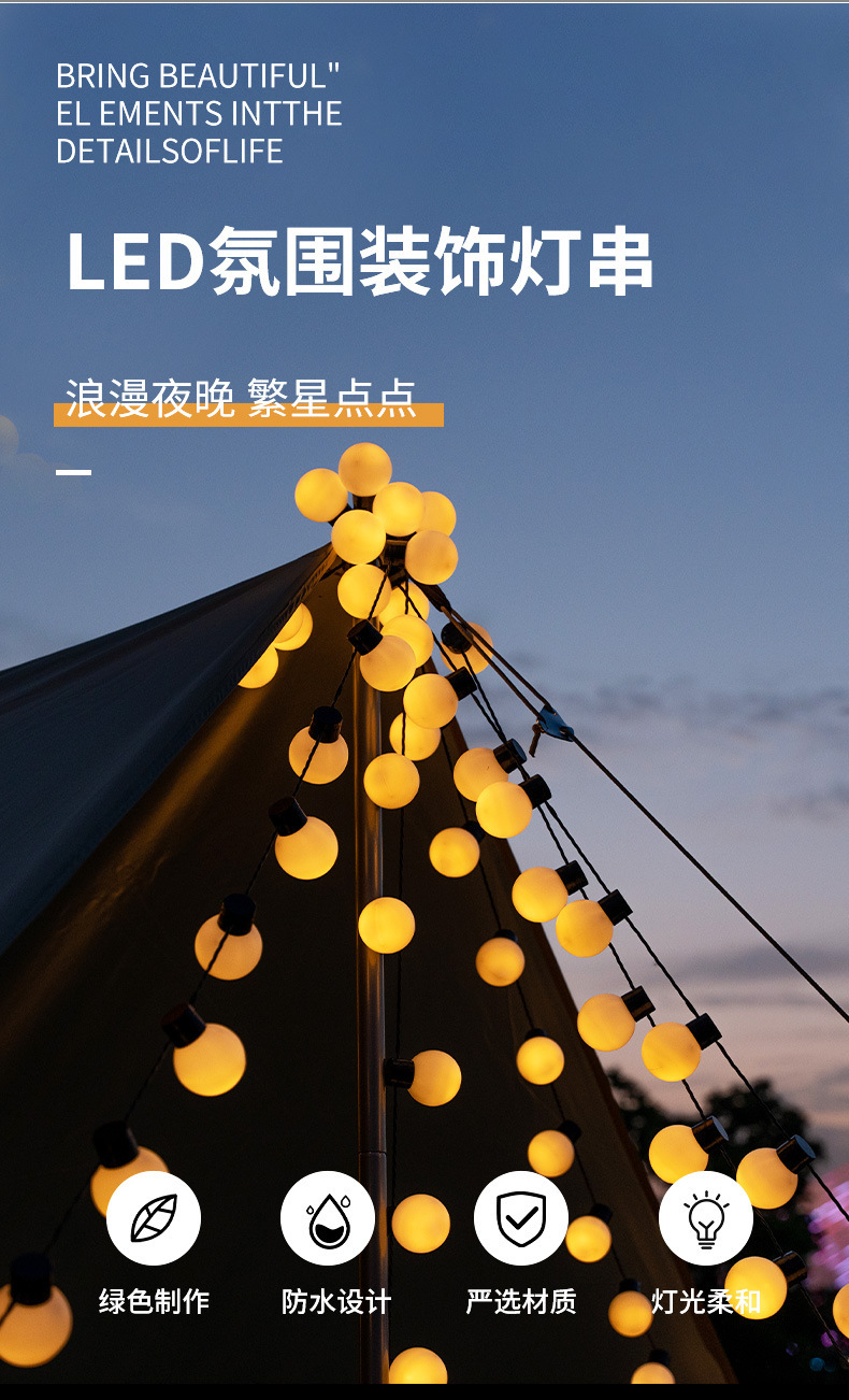 露营装饰灯串婚庆派对布置球泡灯户外防水庭院帐篷天幕圆球LED灯详情1