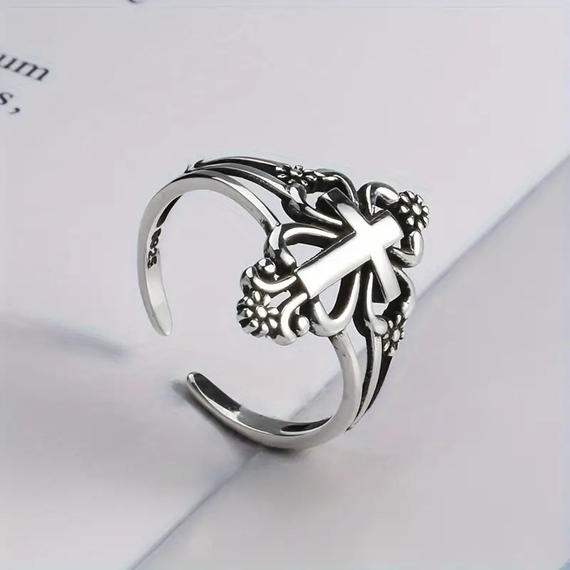 咖亿新款袖口戒指复古十字架男女通用花朵设计搭配高品质首饰详情5