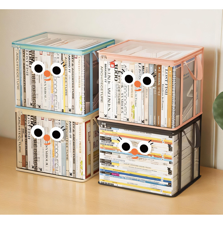 Student book storage box, transparent dust-proof cartoon book organization bag, hand-held toy book storage bag with lid pic 13