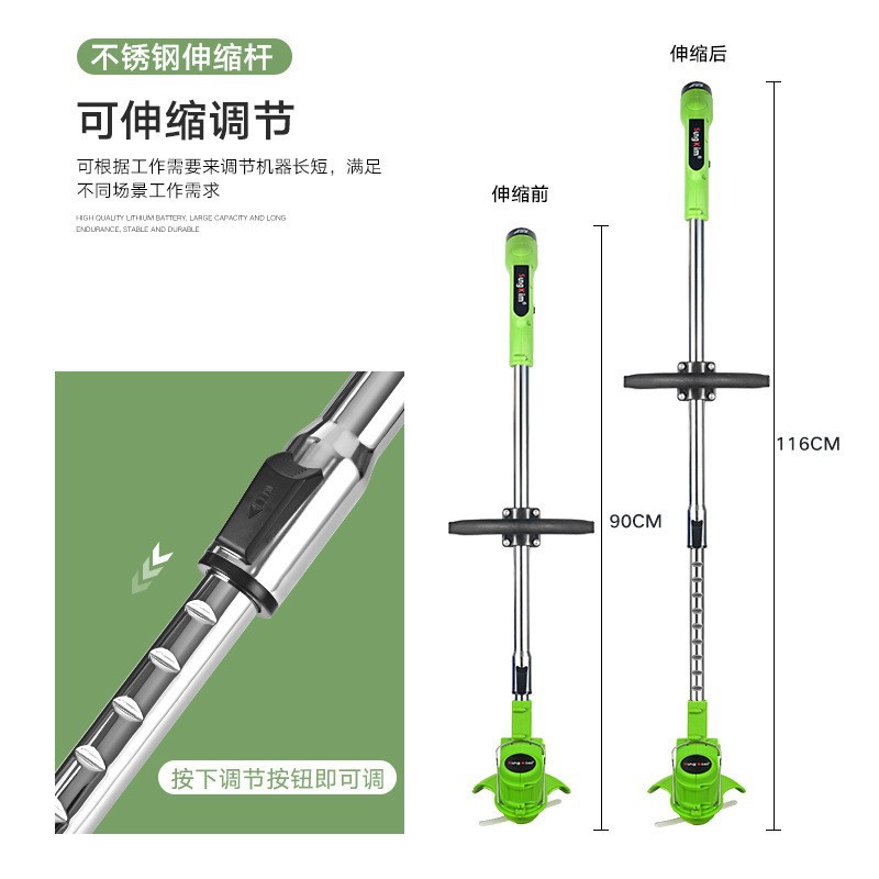 跨境小型锂电打草机电动割草机家用园林修剪割草机手持充电除草机详情5