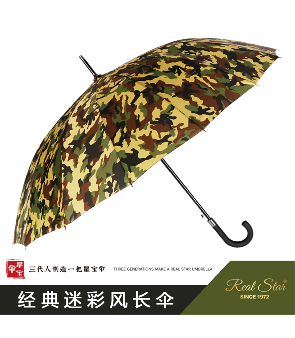 【欧美出口】男士商务直柄伞16骨25吋长雨伞迷彩印花加大伞面碰击详情15