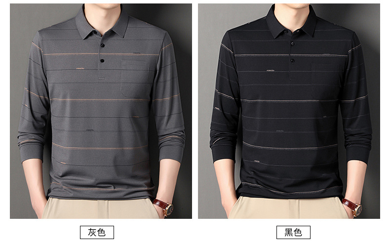 男士T恤长袖秋季中老年人冰丝爸爸装polo衫上衣服速干衬衫领代发详情9
