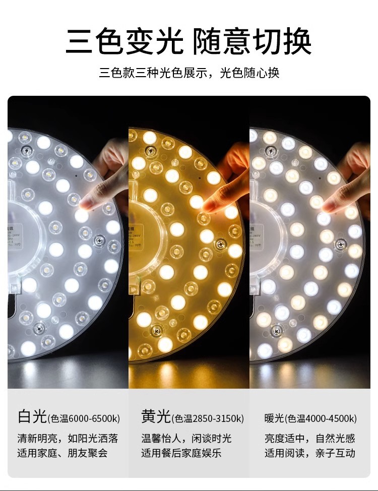 LED吸顶灯替换灯芯圆形灯盘光源家用超亮客厅圆形灯板透镜灯珠详情12