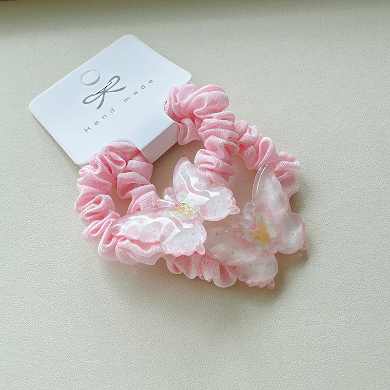 2 pieces of summer ice-transparent butterfly-colored small intestine hair bands, super fairy-like double ponytail elastic hair strings and hair accessories pic 3