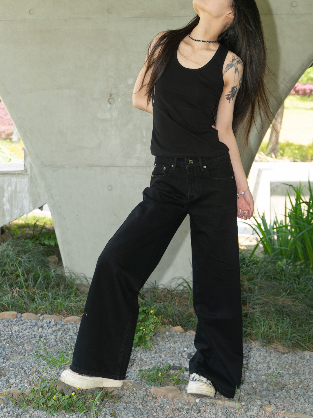 New simple and casual style, versatile wide-waist, slimming black loose wide-leg jeans for women 3048 pic 13