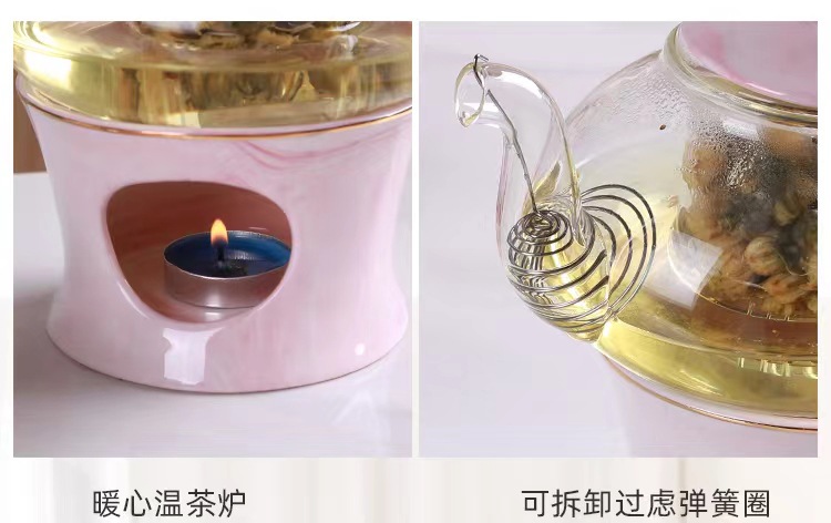 English flower teapot, candle heating, fruit teapot set, glass beauty salon teapot, ceramic afternoon tea cups pic 12