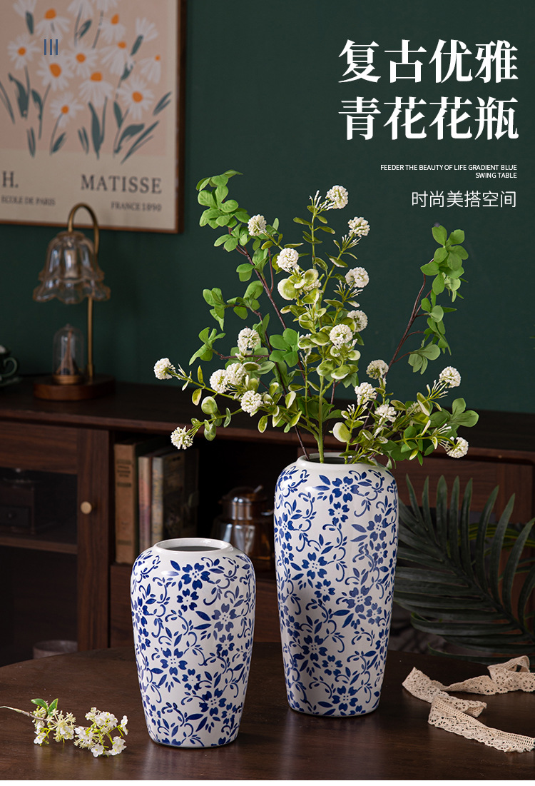 高级感新中式复古青花瓷陶瓷花瓶创意仿古水培客厅插花装饰品摆件详情1