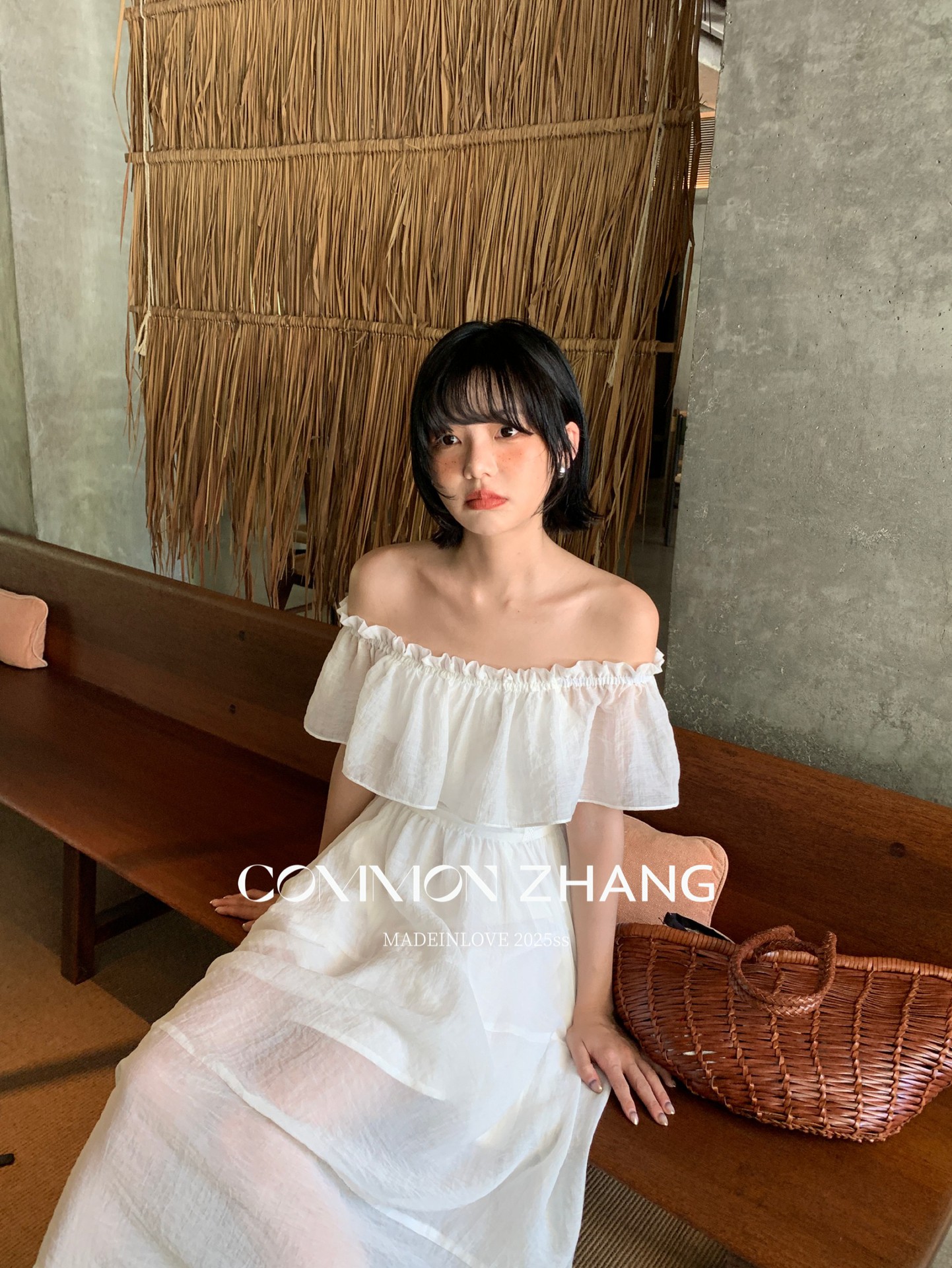 CZ ZHANG Summer French lace patchwork one-shoulder off-the-shoulder sexy slightly transparent texture dress for women B26857 pic 14