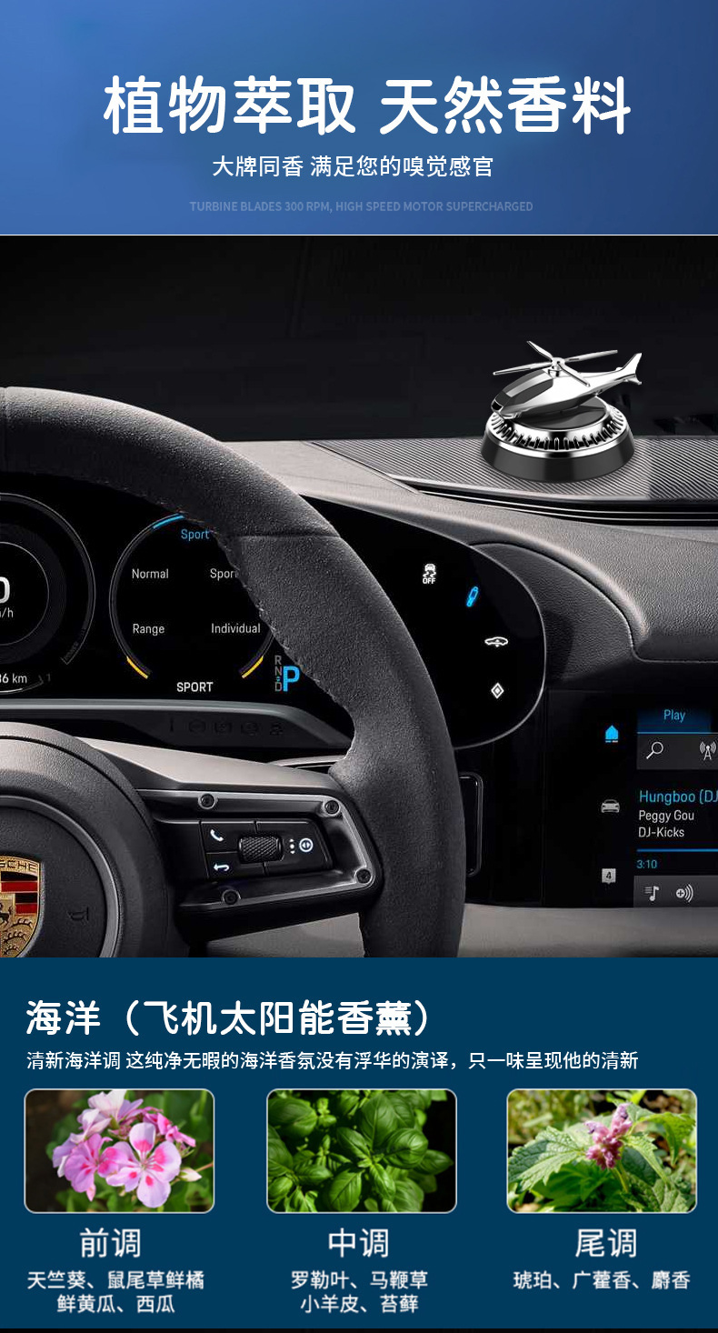 Solar-powered rotating car helicopter aromatherapy creative car perfume, car fragrance aircraft perfume stand decoration pic 10