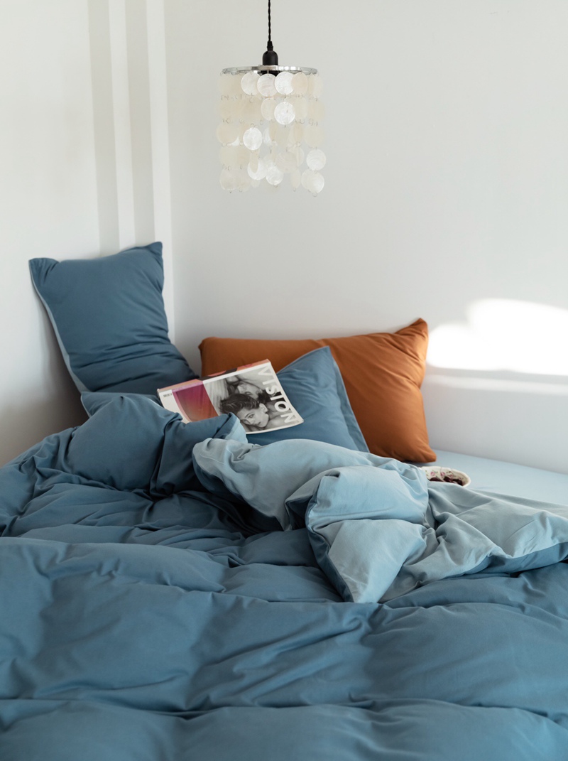 ins Japanese-style solid color all-cotton knitted cotton four-piece set, skin-friendly nude sleeping plain double-layer Indian cotton bed sheet pic 118