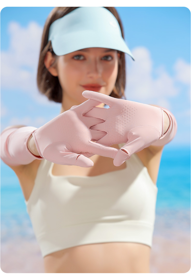 新款防晒手套女士长款夏季骑行防滑抗紫外线冰丝袖套翻指触屏XG69详情27