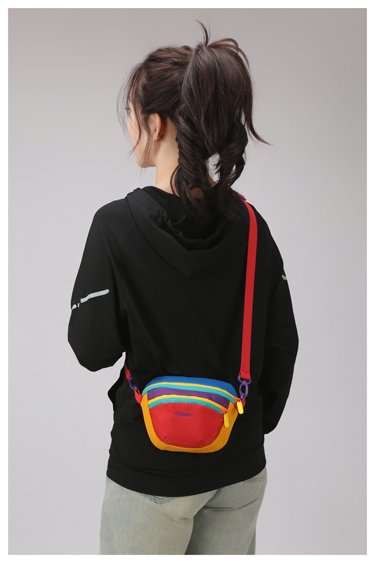 时尚多巴胺撞色腰包男女同款户外运动登山便携防水尼龙斜挎胸包详情17