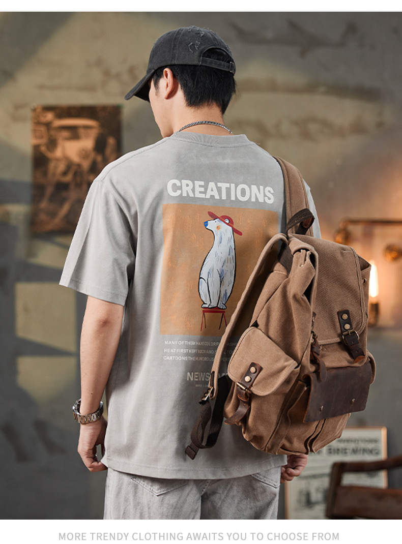 ALLIN 卡通印花短袖T恤男夏季美式重磅宽松百搭圆领五分半袖上衣详情25