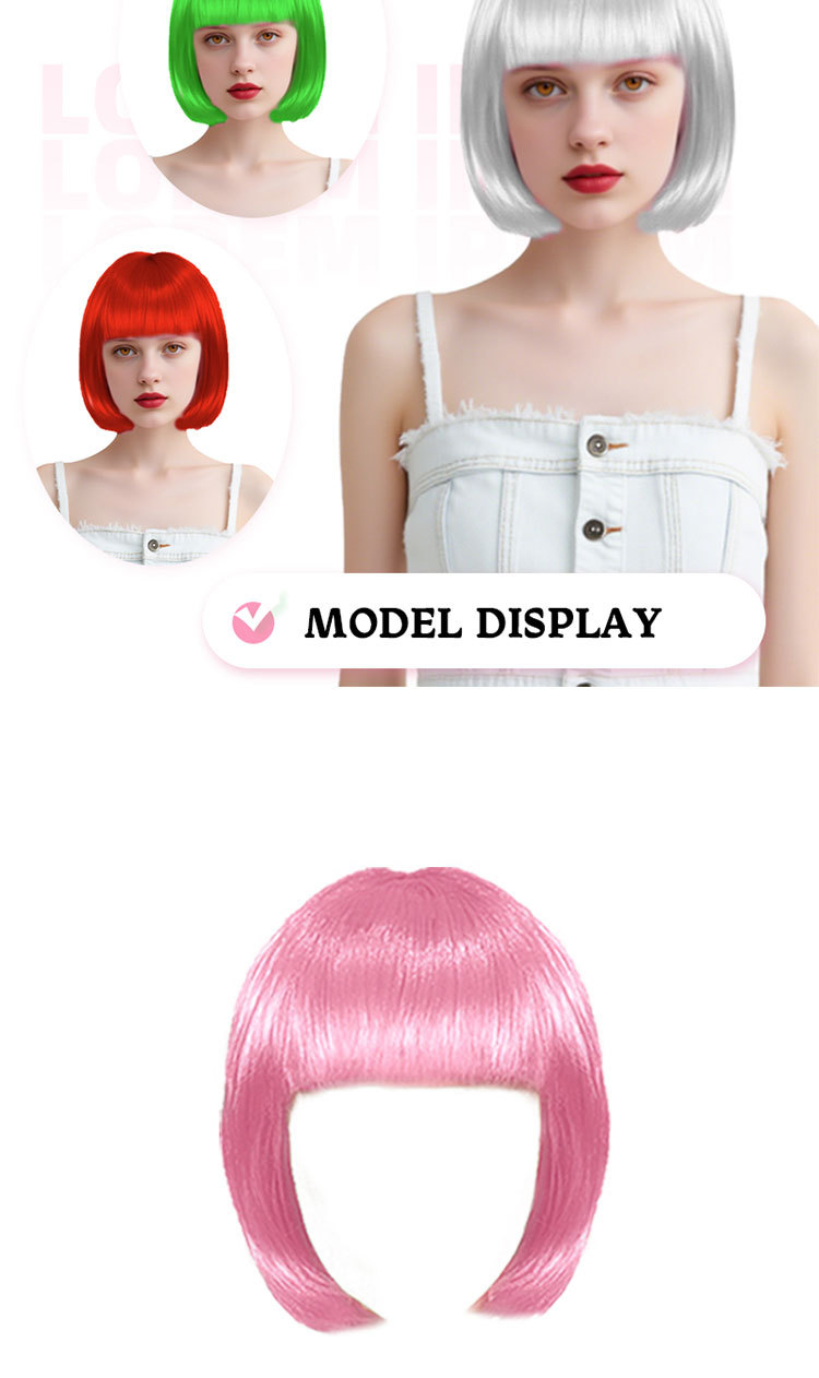 新款多彩波波头假发头套齐刘海逼真学生短直发cosplay万圣节派对装扮详情7