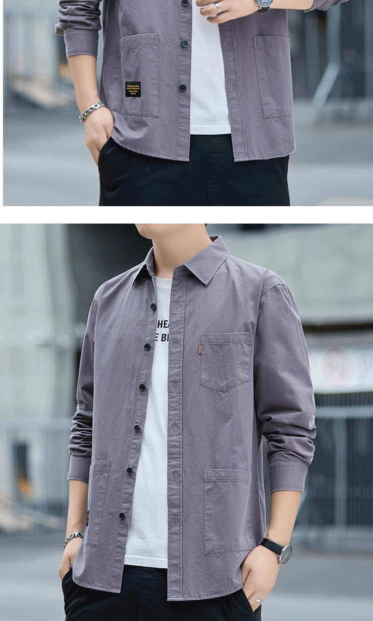 Long-sleeved workwear shirt for men, spring and autumn casual shirt for men pic 12