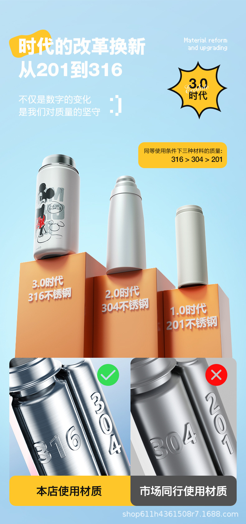 草莓熊米奇大容量卡通可爱创意便携316不锈钢手提水杯批发保温杯详情11