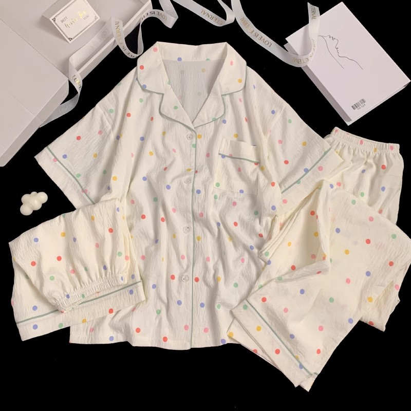 可爱小狗睡衣女款夏季云朵棉短袖短裤三件套少女休闲可外穿家居服详情27