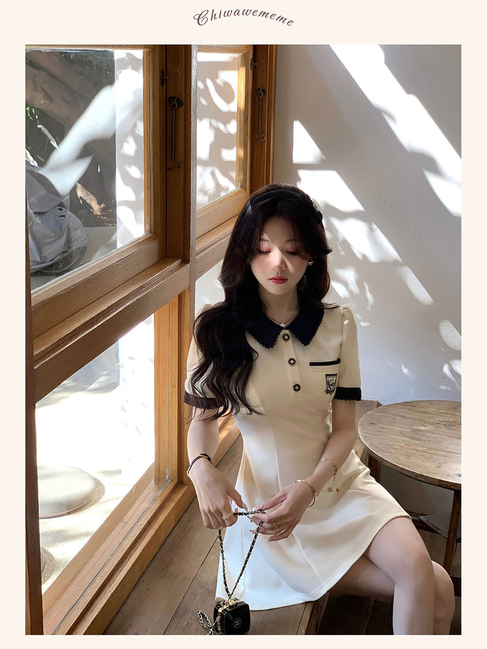 夏季新款设计感时尚POLO领短袖连衣裙女修身显瘦A子裙赫本风短裙详情8