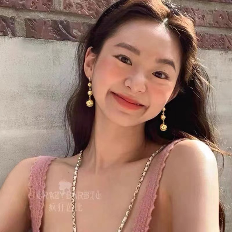 网红博主同款铜球耳环耳钉电镀真金日韩新款女欧美街拍超大耳环女详情2