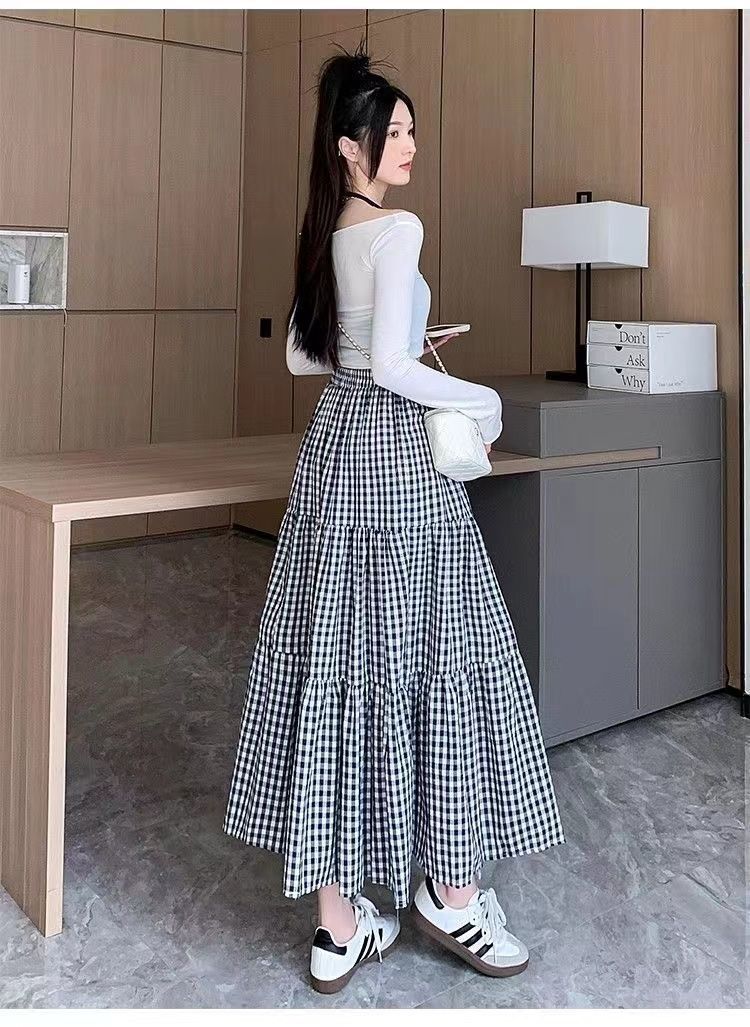 复古小格子半身裙女2025新款高腰a字长裙显瘦遮胯大摆伞裙蛋糕裙详情14