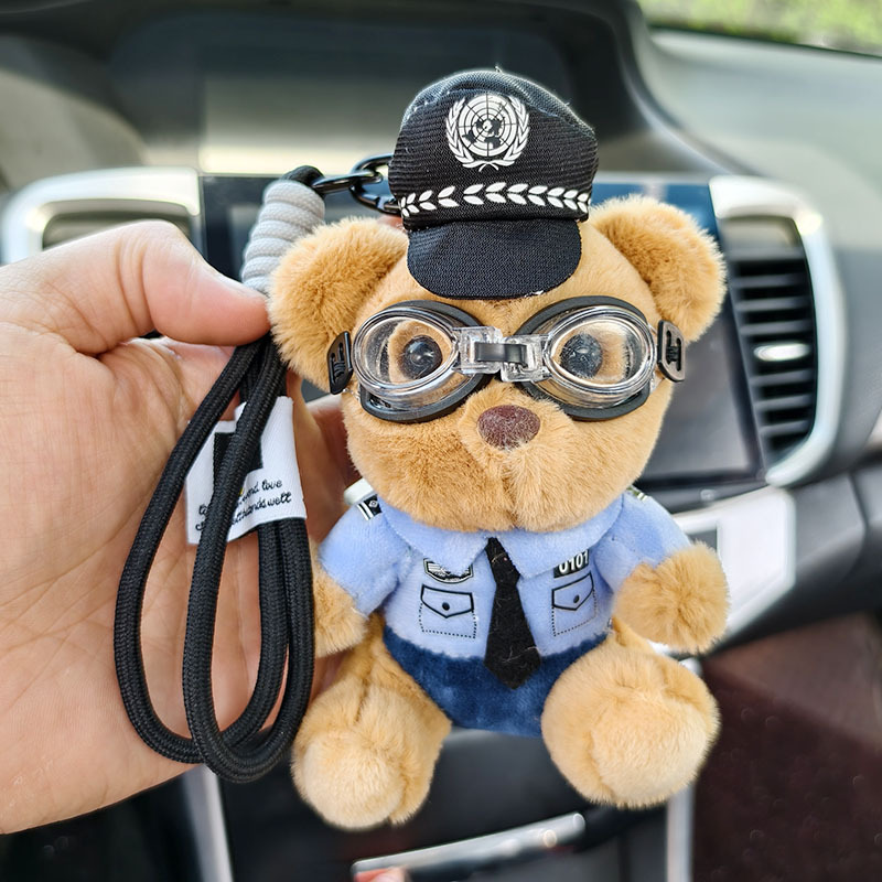萌警察小熊毛绒玩具公仔挂件交警泰迪熊娃娃机玩偶钥匙扣包包挂饰详情6