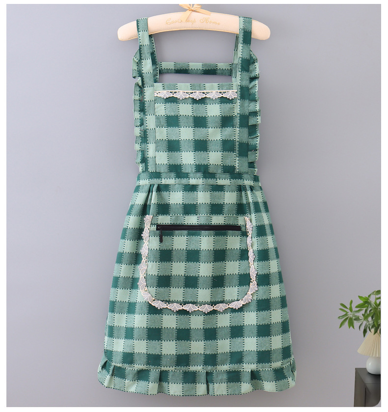 【 Chi Jia 】 Stylish lace-trimmed apron for home cooking, double-layer lining, stain-resistant and dirt-resistant work clothes pic 12
