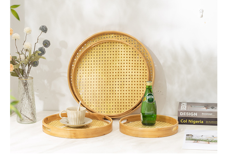创意仿藤编竹制托盘家用饭店茶具小托盘糕点盘方形手提茶盘批发详情16