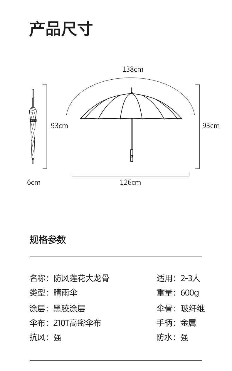 厂家批发长柄商务双人加大晴雨两用遮阳防紫外线广告礼品直杆雨伞详情13