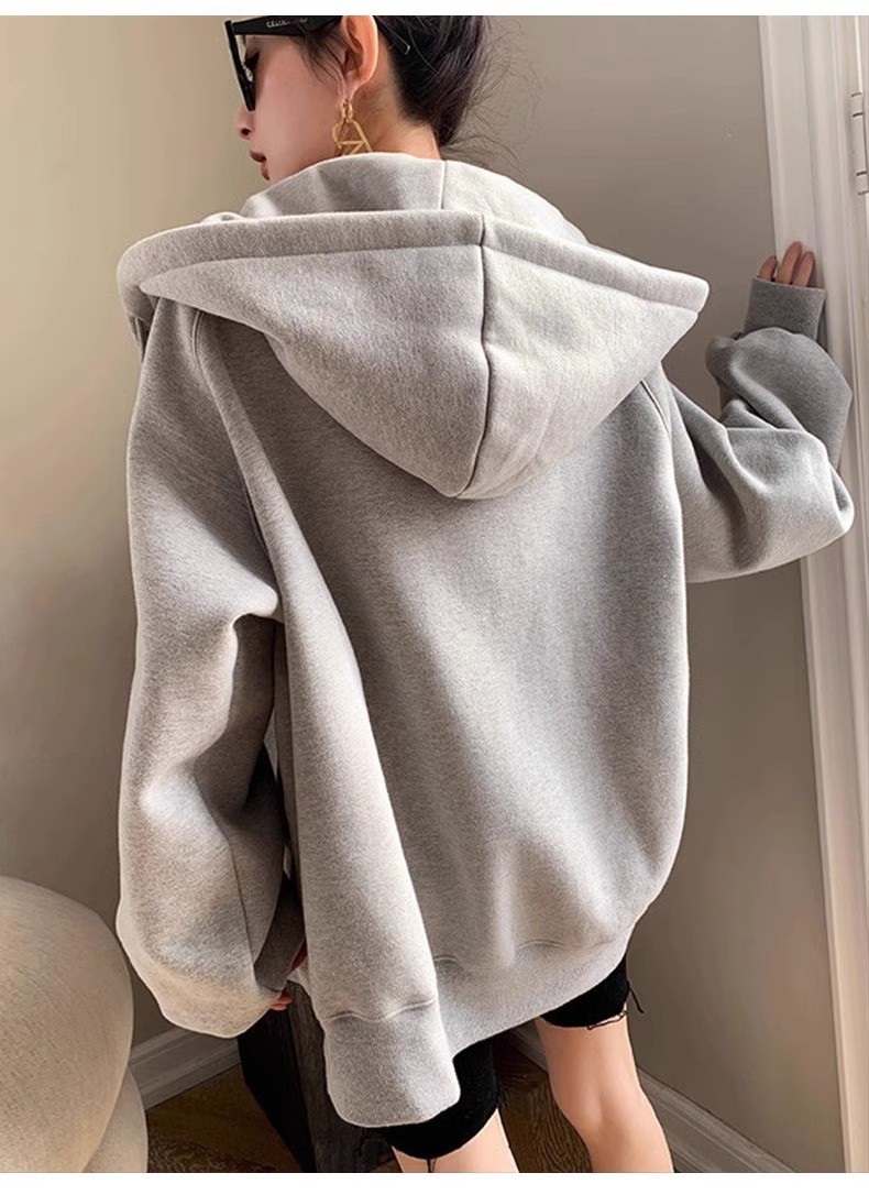 春秋薄款纯棉外套oversize大码宽松开衫卫衣ins胖mm上衣男女同款详情12